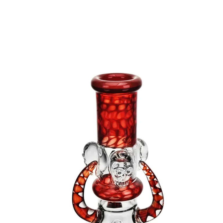 the mouthpiece of EG-100 Evil Skull Eyes Beaker Bong in red color