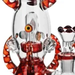 the upper perc of EG-100 Evil Skull Eyes Beaker Bong in red color