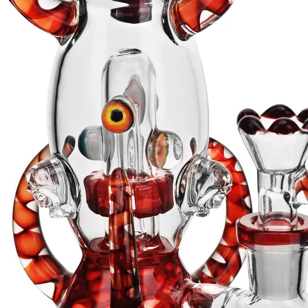 the upper perc of EG-100 Evil Skull Eyes Beaker Bong in red color