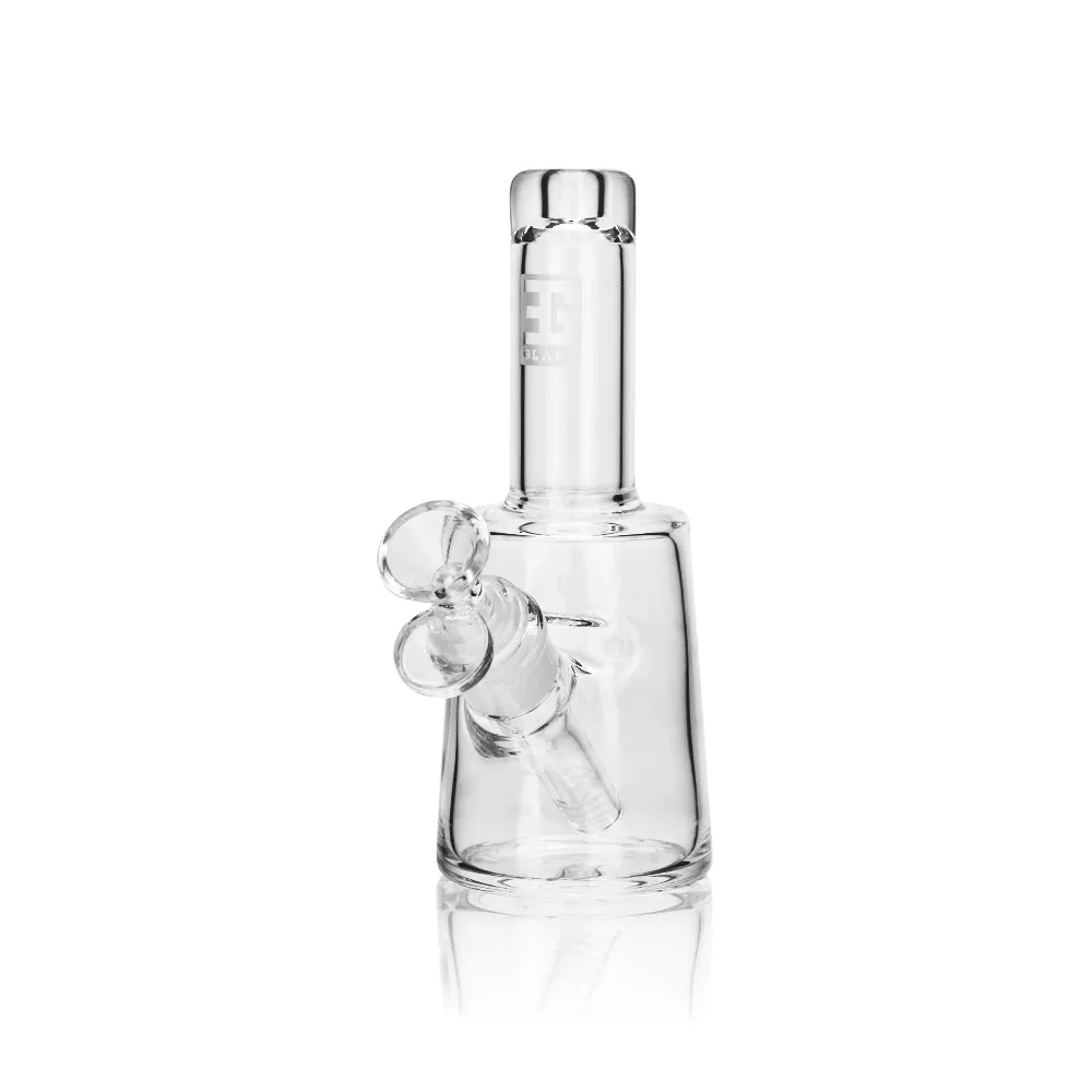 6.9-inch clear glass mini bell bong with a stable flared base and 385g heavyweight borosilicate construction, SKU EG-106 by EG Glass.