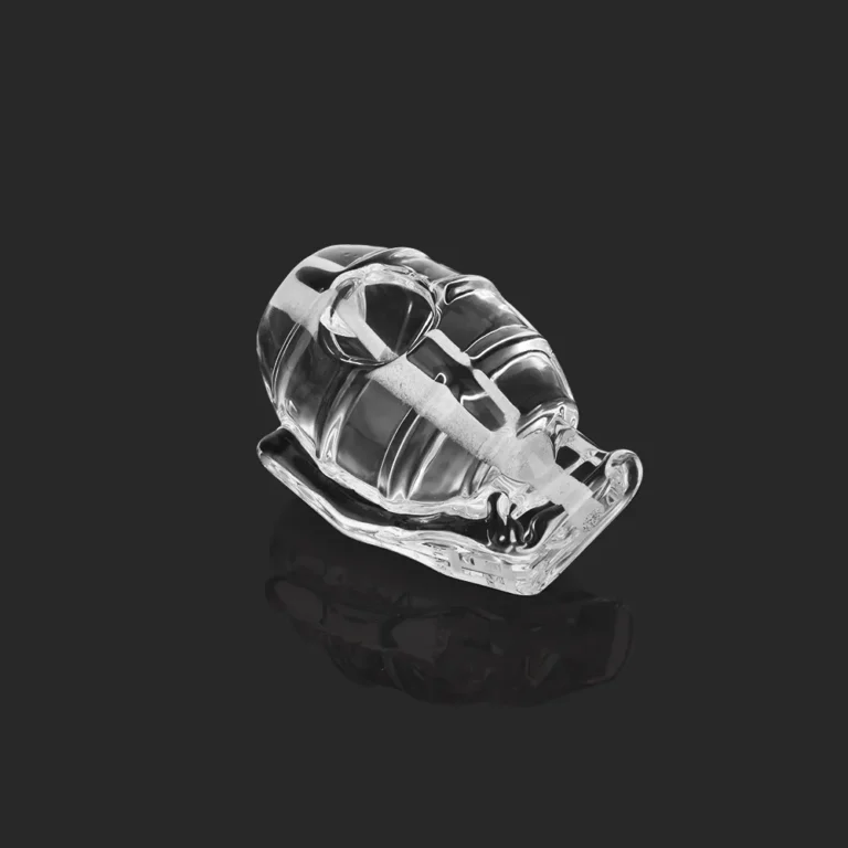 3.15-inch clear glass hand pipe with a 225g heavyweight grenade design and etched EG logo, SKU ESH2525.