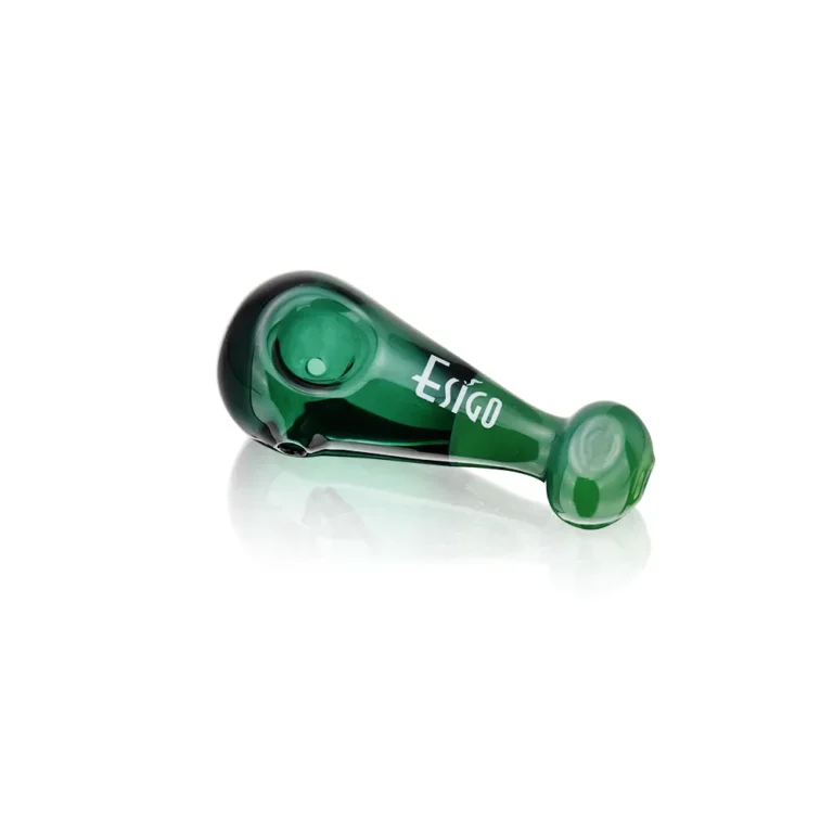 3.75-inch mini borosilicate glass spoon hand pipes in dark green color, SKU ESH2537.