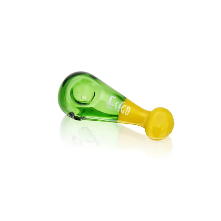 3.75-inch mini borosilicate glass spoon hand pipes in green yellow color, SKU ESH2537.