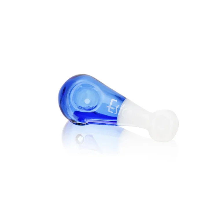 3.75-inch mini borosilicate glass spoon hand pipes in blue and white color, SKU ESH2537.